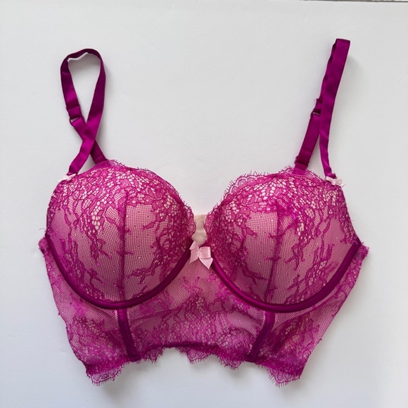 Victoria's Secret Bra Very Sexy Demi Lace Harness Corset Bustier Hot Pink Sz 36C - Picture 13 of 14